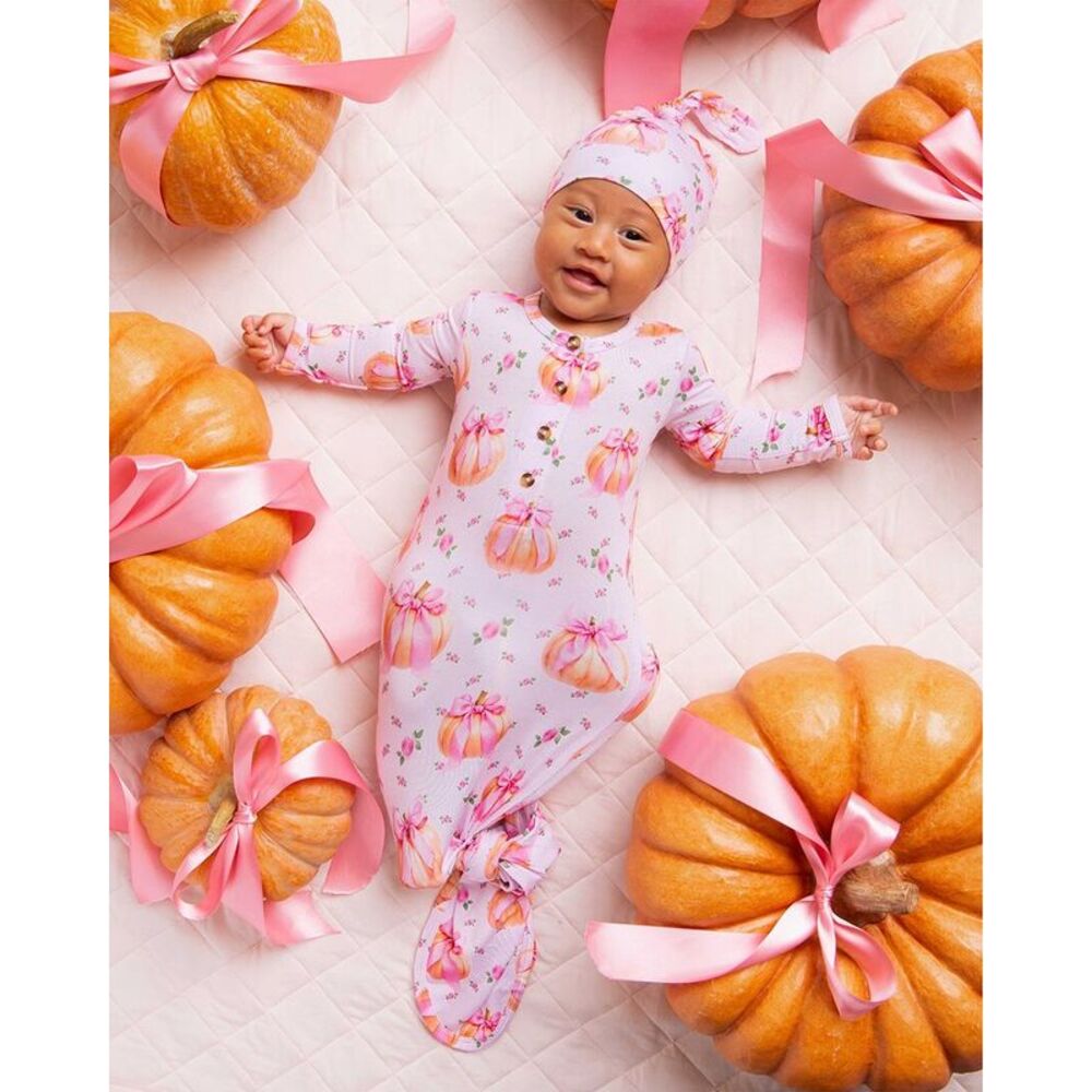 Bums & Roses  Pink Of The Patch Knotted Gown & Beanie, Multicolor